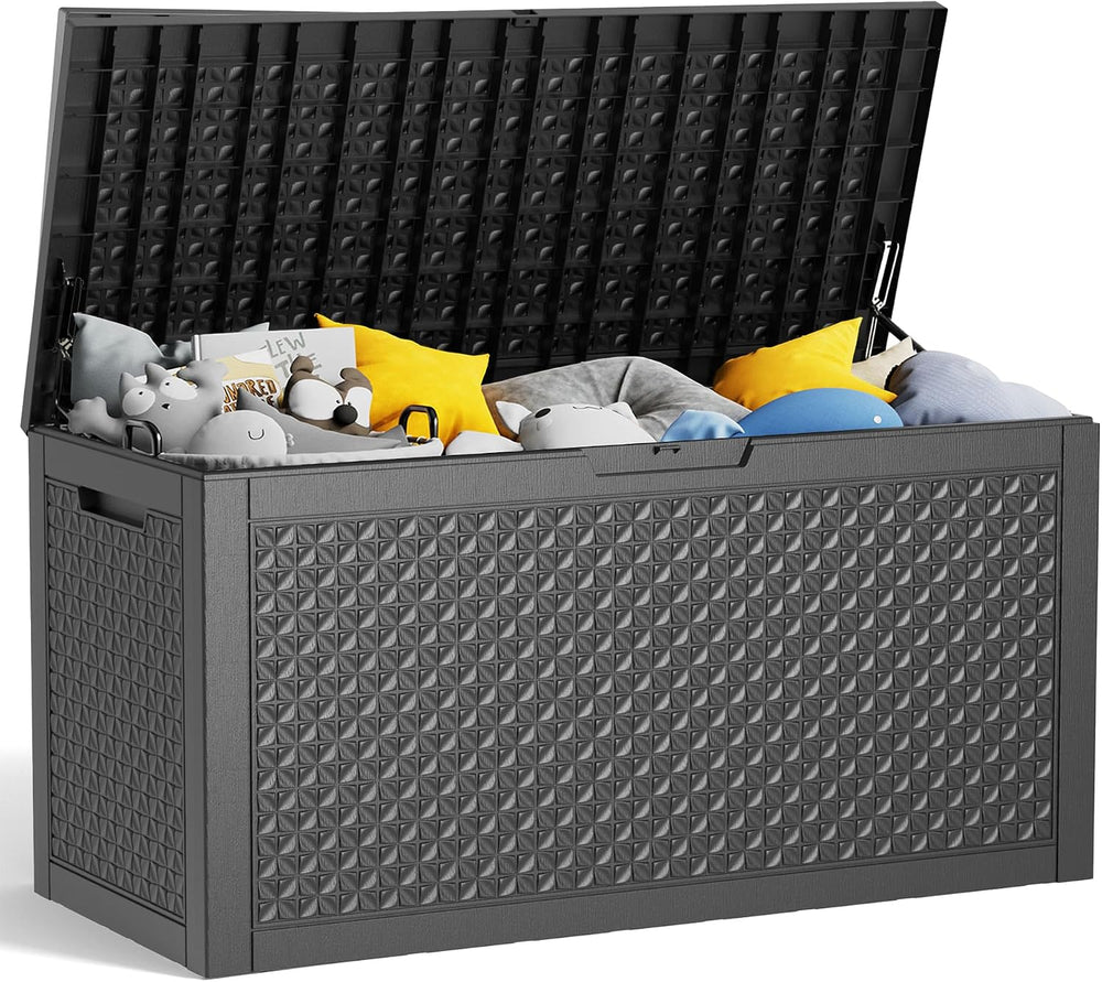 110 Gallon Outdoor Storage Box Waterproof, Resin Lockable Deck Box with Lid, ...