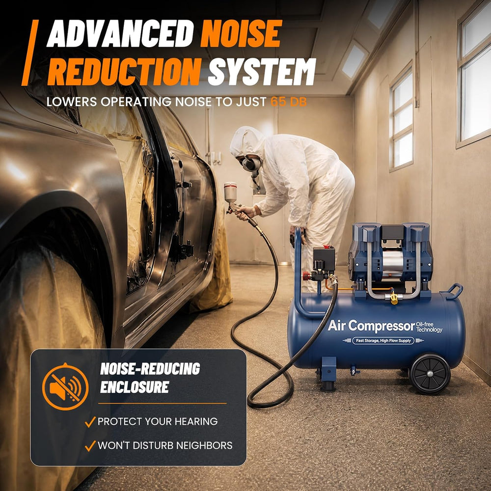 10 Gallon Quiet Oil-Free Air Compressor, Portable Air Compressor with 120 PSI...