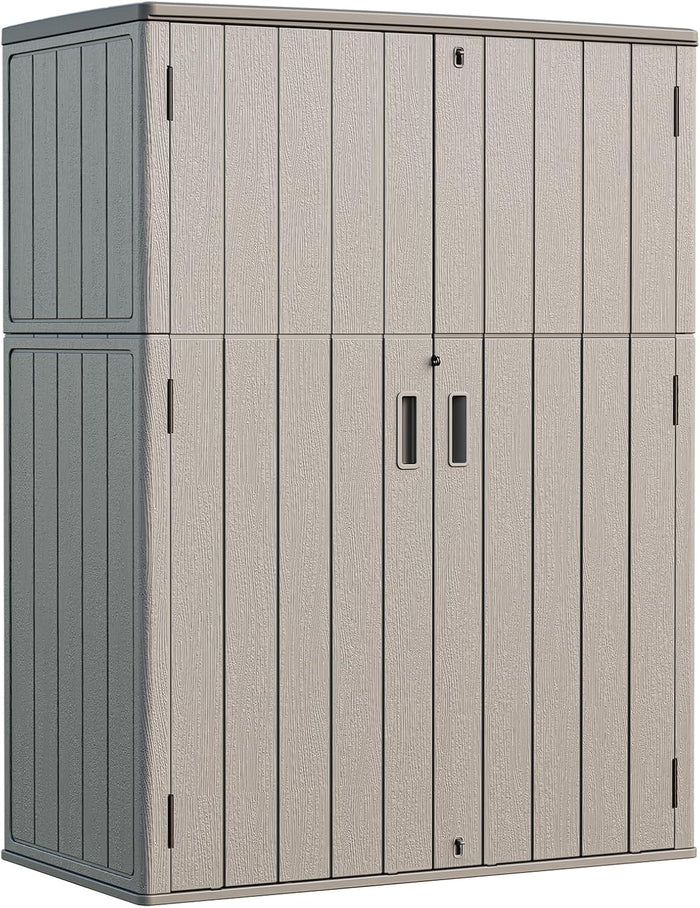 HOMSPARK Outdoor Storage Shed 57 Cu.Ft, All-Weather Resistant Resin Garden Sheds & Outdoor Storage Clearance with Floor, Double-Layer Plastic Tool Sheds for Patio, Garden & Lawn (Shallow Brown)