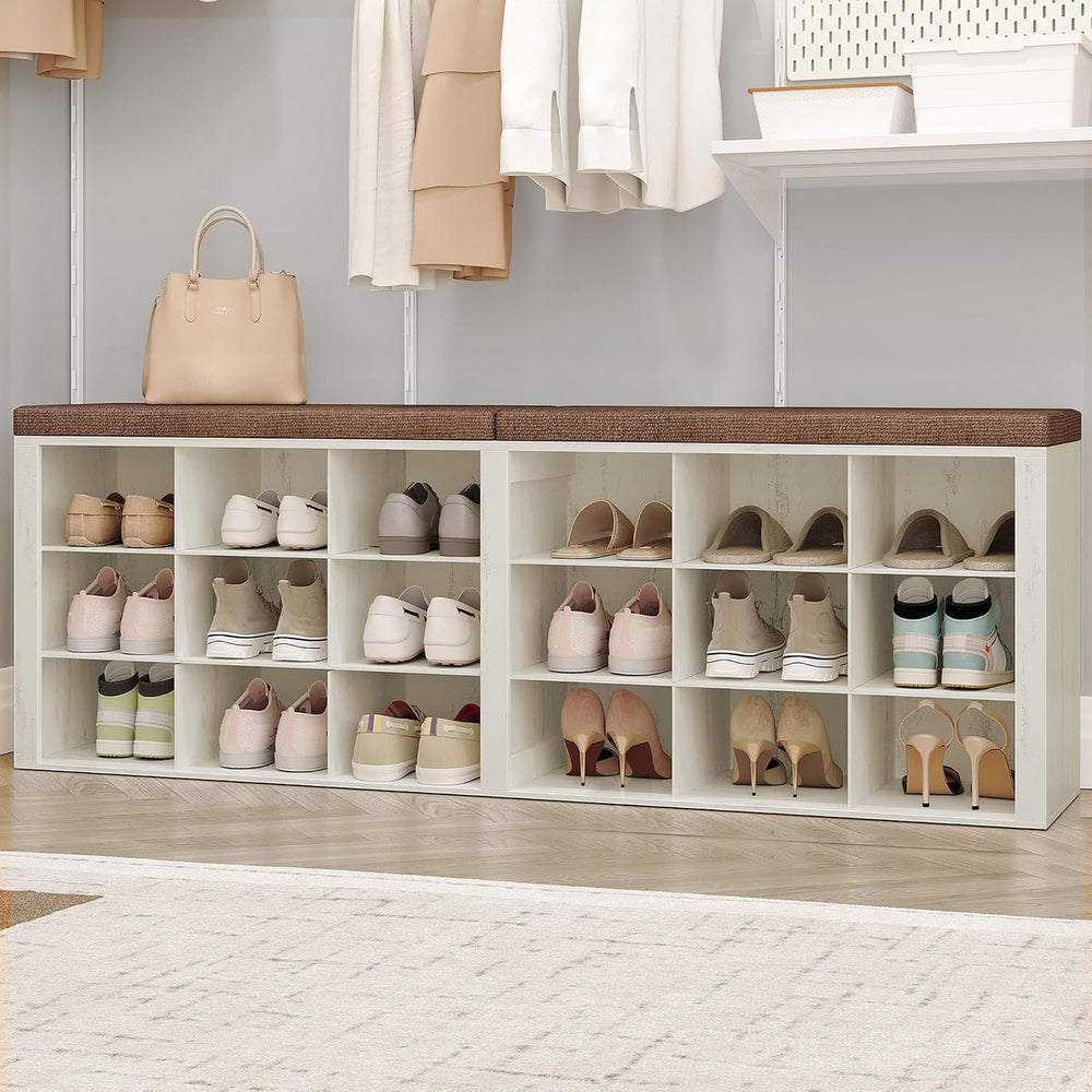 Hzuaneri Shoe Storage Bench with Cushion, Storage Bench with 18 Cubbies