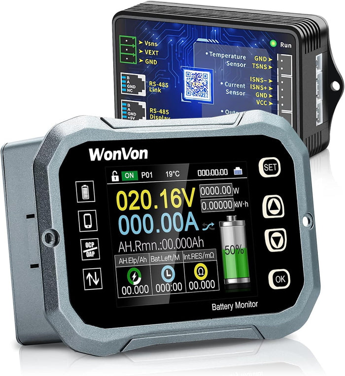 WonVon Battery Monitor with Shunt 400A 0V-120V Battery Monitor