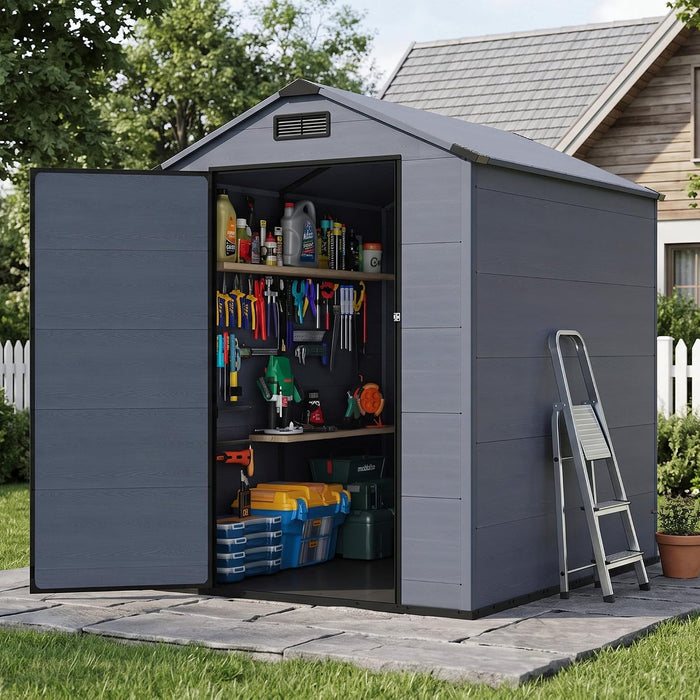 MNLR 4x6 FT Resin Outdoor Storage Shed with Floor & Dual-Look Plastic Panel