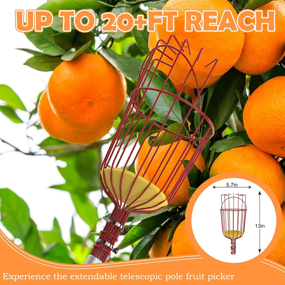 SISIUPASSIE 26FT Reach Fruit Picker, Apple Picker Pole with Basket Telescopin...