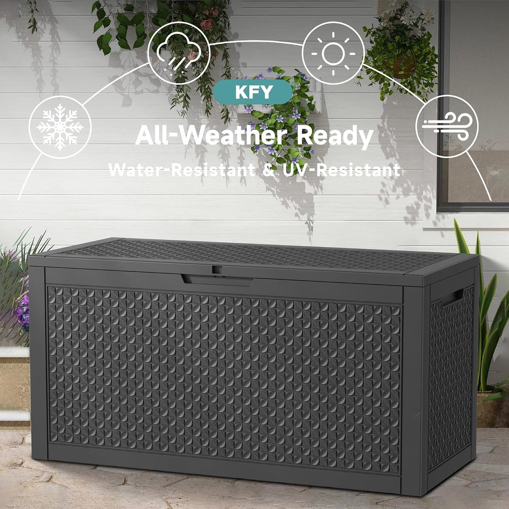 101 Gallon Waterproof Outdoor Storage Box, UV Resistant Resin Deck Box with H...