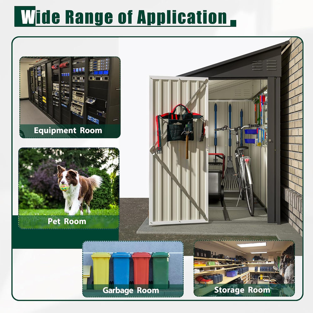 4 x 8 FT Metal Outdoor Storage Shed w/Foundation, Lean to Storage Sheds with ...