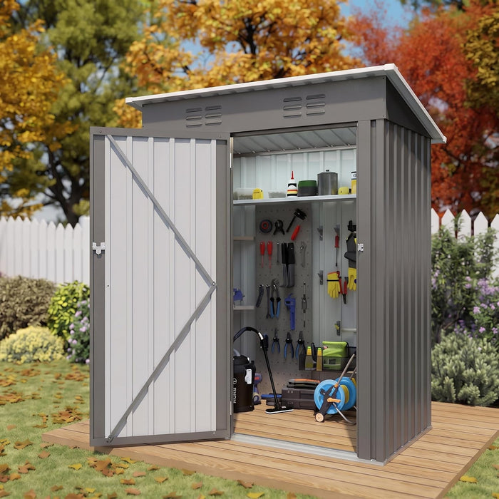 5x3 FT Outdoor Storage Shed, Metal Tool Shed for Patio (Gray)