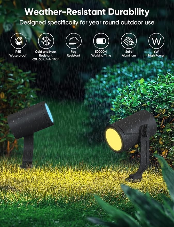 APPECK Smart Outdoor Spot Lights 24W, RGBCW Color Changing Landscape Lights 4...