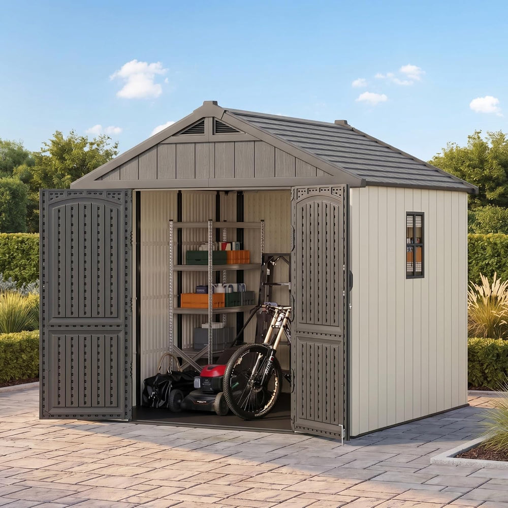 Devoko 8 x 8 FT Outdoor Storage Shed with Floor, Garden Resin Shed