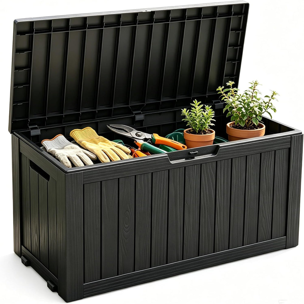 Fancyango 85 Gallon Large Outdoor Storage Deck Box Waterproof, Black