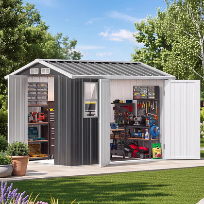 DWVO 7x5ft Outdoor Storage Shed with Window & 3 Lockable Doors
