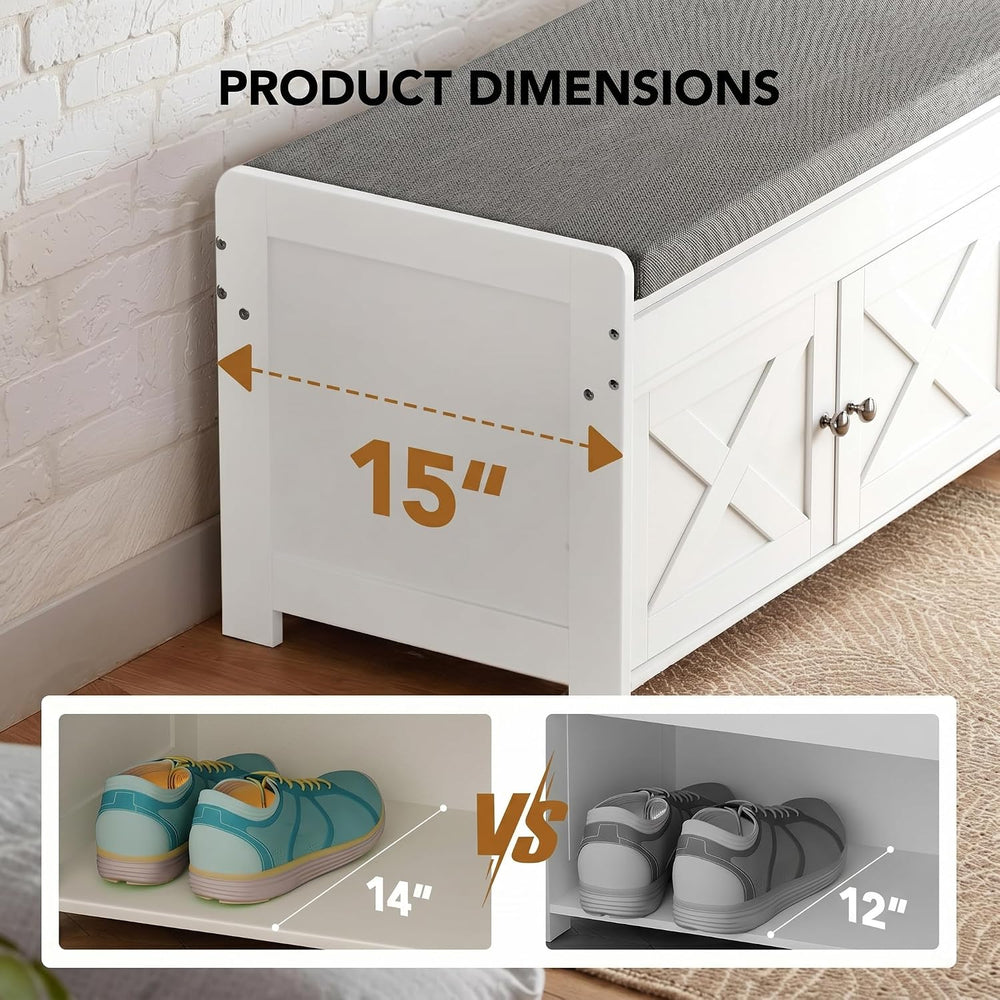 Marsail Shoe Storage Bench with Seating, Farmhouse Entryway Bench with Shoe S...
