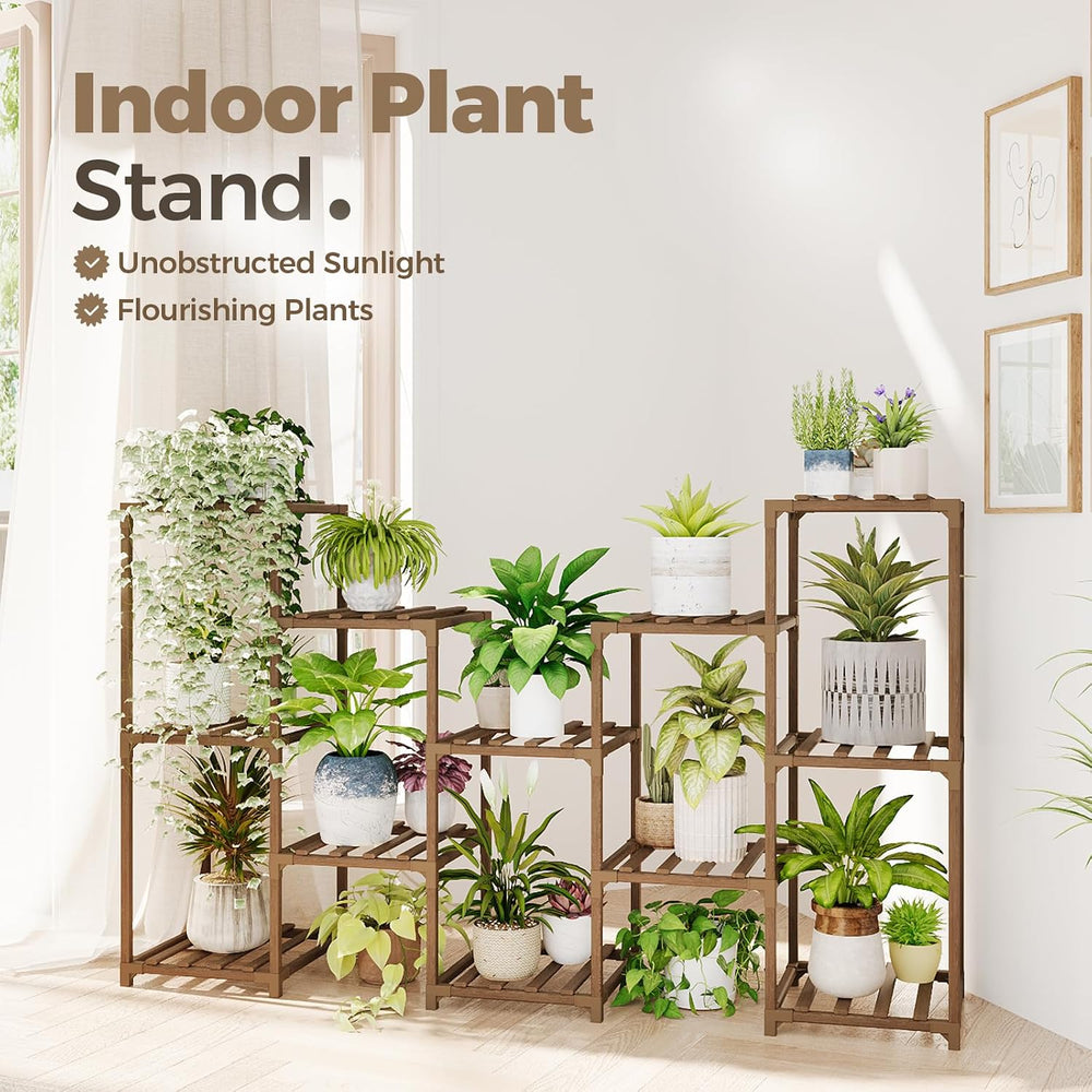 Bamworld Large Plant Shelf Outdoor Wood Plant Stand Large Rack for Living