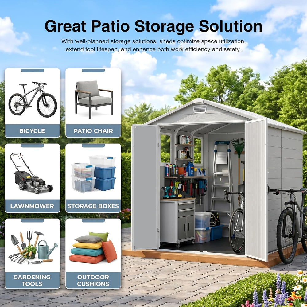 Devoko 6x8 FT Resin Outdoor Storage Shed with Floor, Plastic Garden Shed