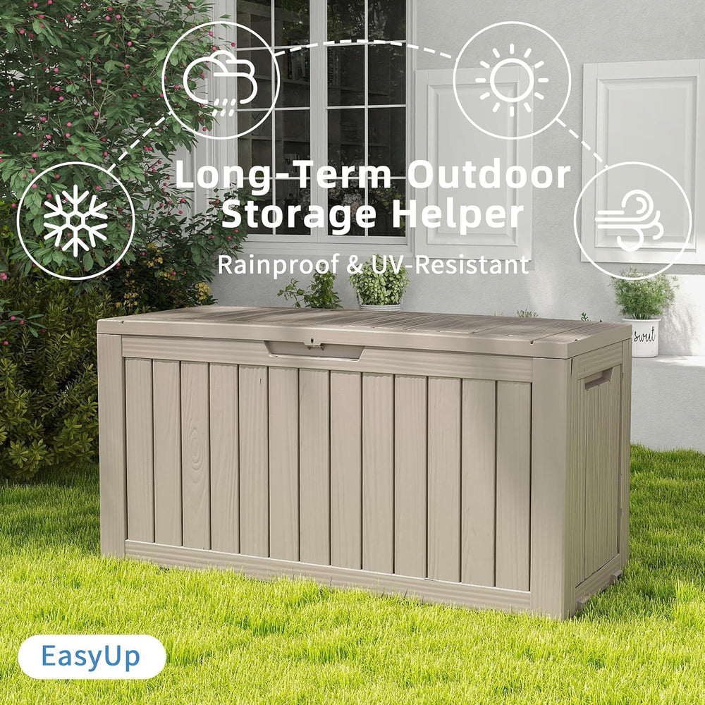EasyUp Outdoor Storage Box 100 Gallon Waterproof Resin Deck Boxes Grey