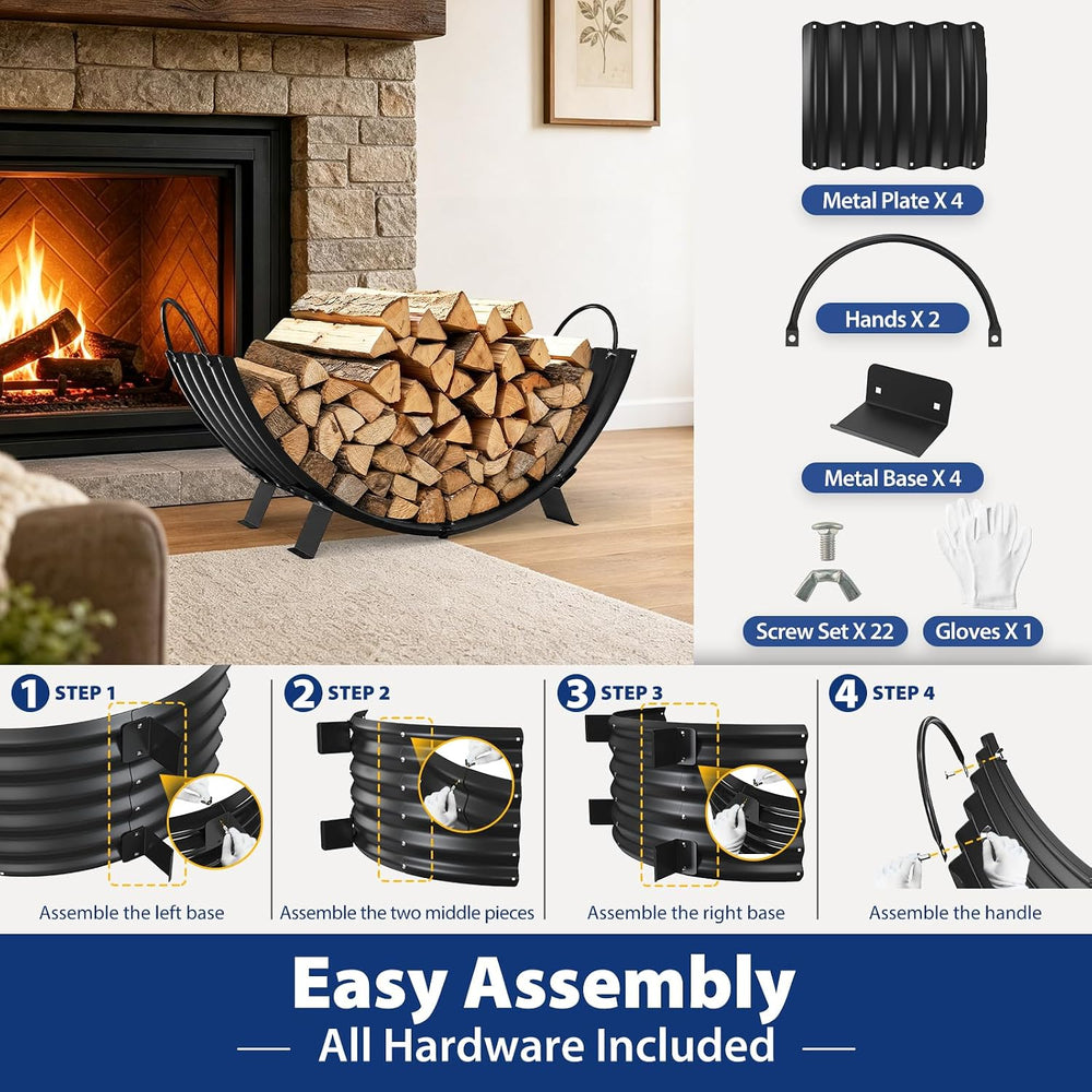 40 Inch Firewood Rack Storage with 4 Feet and 2 Handles Indoor / Outdoor