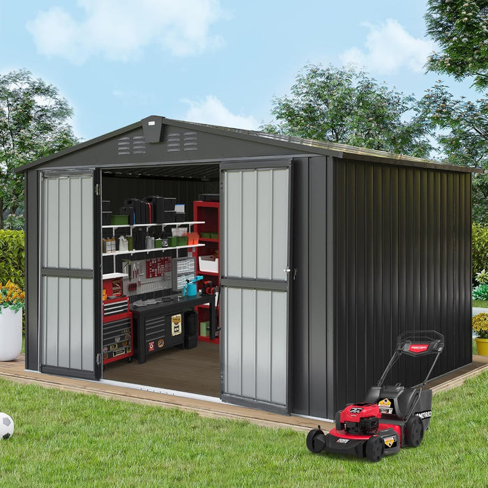 Domi Outdoor Storage Shed 10x8 FT, Metal Shed Storage House with Lockable Double Door,Large Bike Shed Waterproof for Garden,Backyard,Lawn