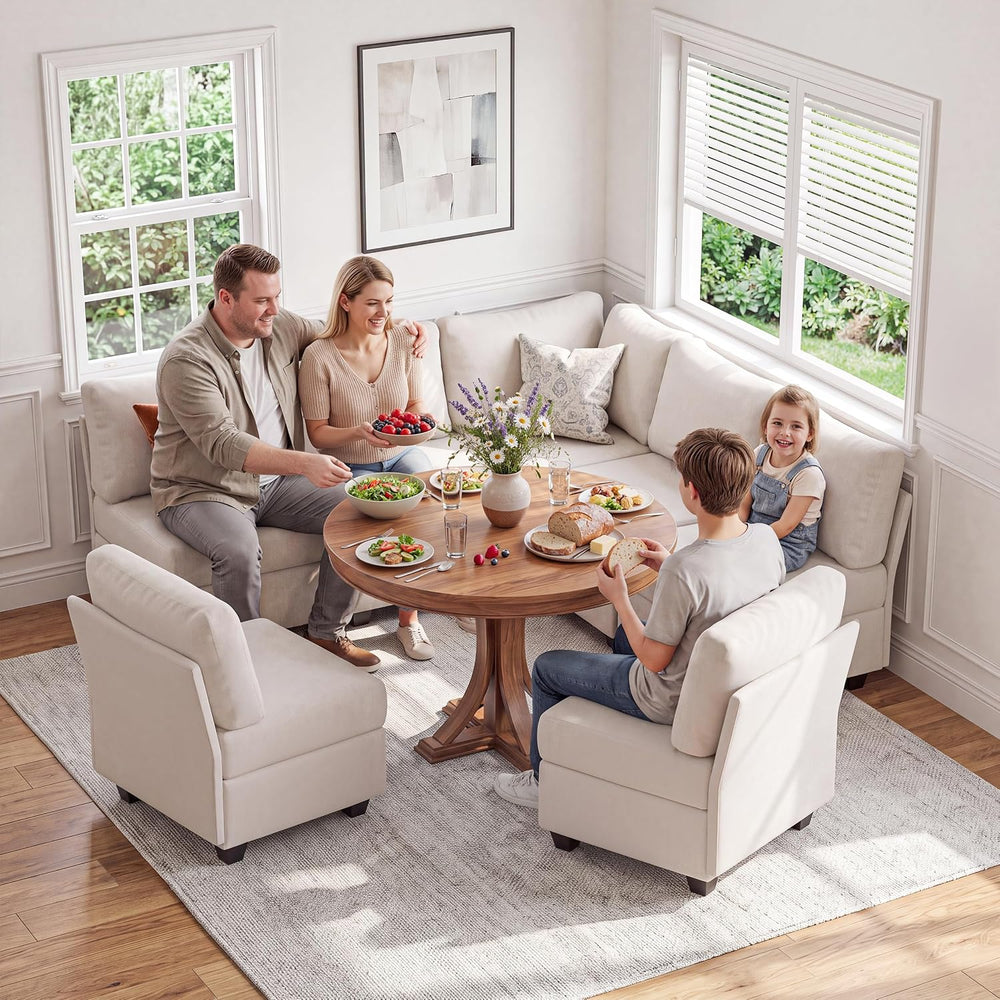 Breakfast Nook Bench with Storage, 5 Seats Modular Corner Banquette Seating