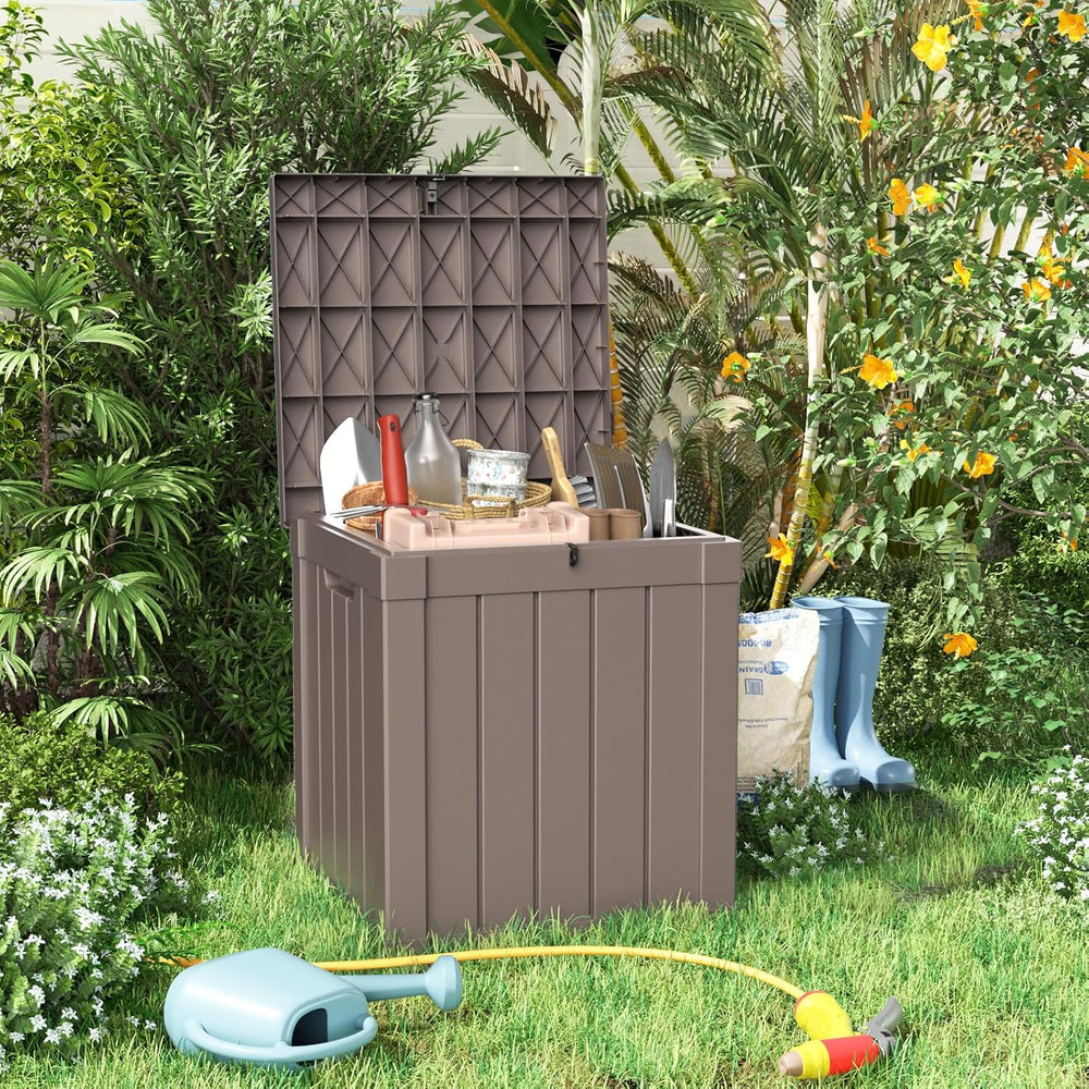 Vixzen Outdoor Storage Deck Box Waterproof Resin Lockable Outside Bench Porch...
