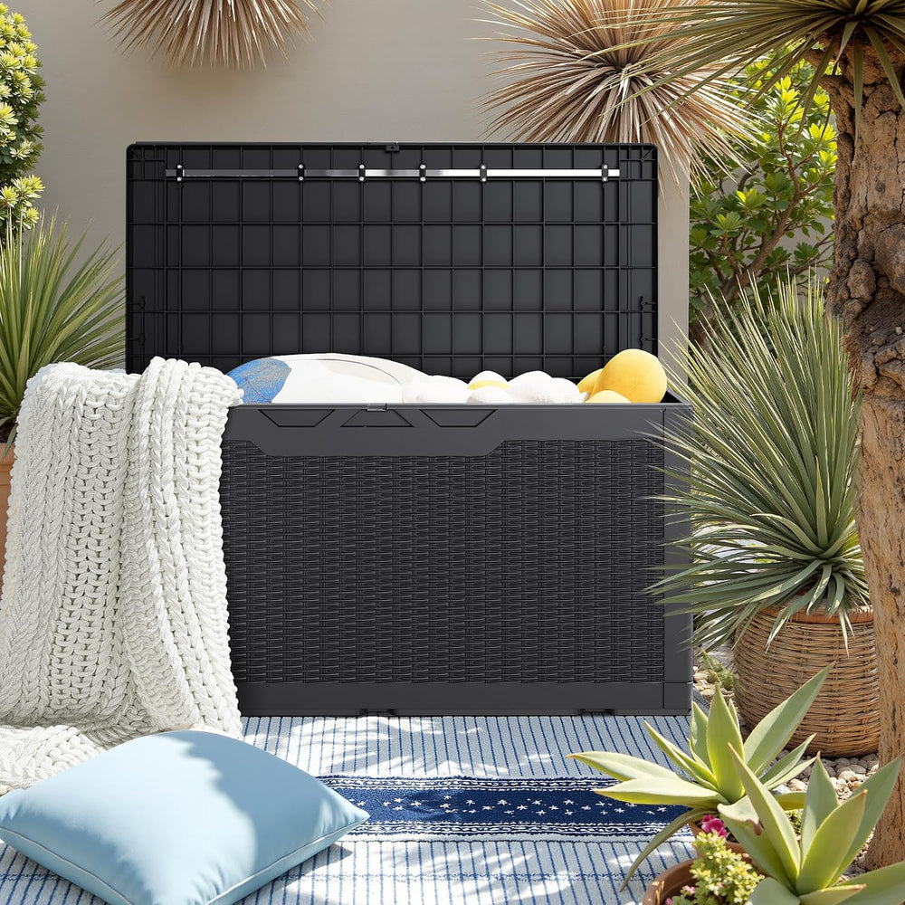 JUMMICO 100 Gallon Resin Deck Box, Waterproof Outdoor Storage Box