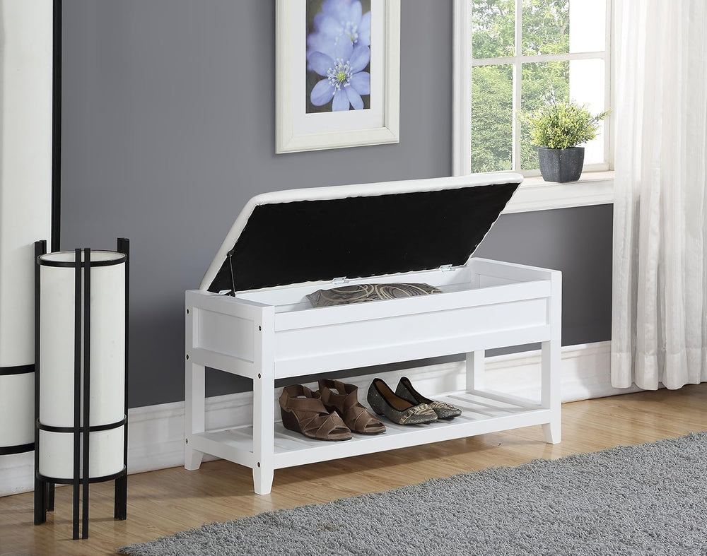 Roundhill Furniture Rouen Clean White Seating Bench with Shoe Storage,