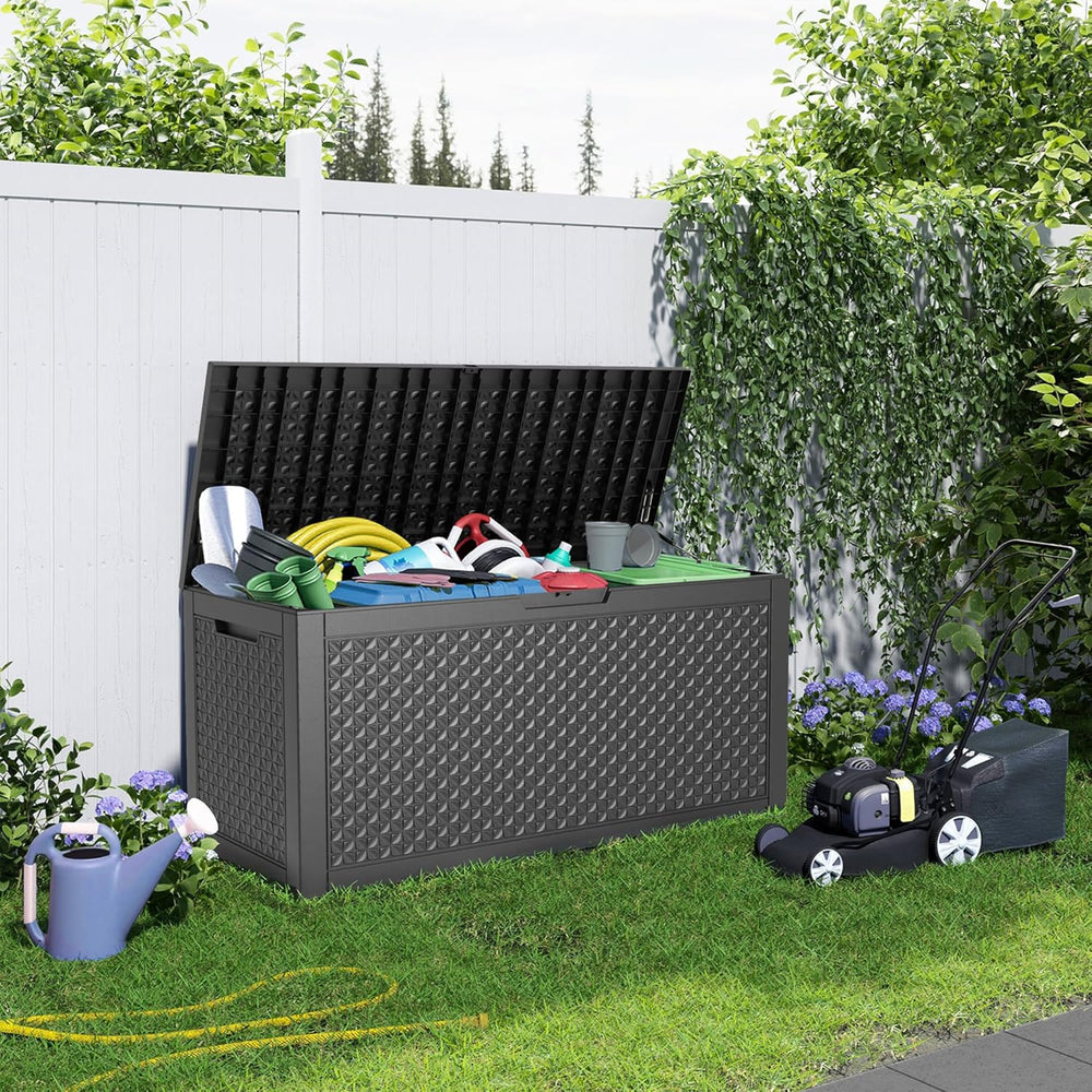110 Gallon Outdoor Storage Box Waterproof, Resin Lockable Deck Box with Lid, ...
