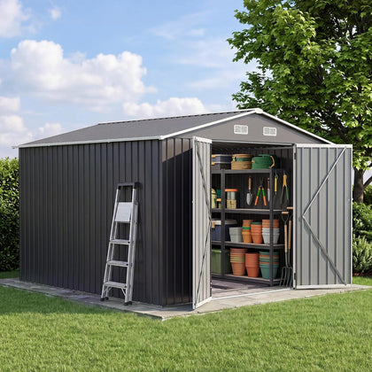 UDPATIO 10X10 FT Outdoor Storage Shed, Metal Shed for Patio&Garden,Grey