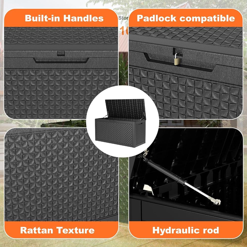 110 Gallon Outdoor Storage Box Waterproof, Resin Lockable Deck Box with Lid, ...