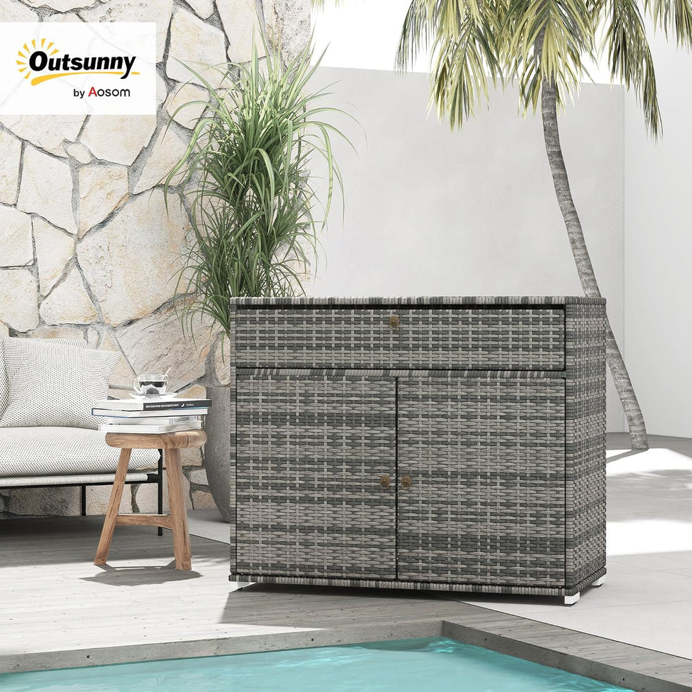 Outsunny Outdoor Storage Cabinet with Drawer Freestanding Gray