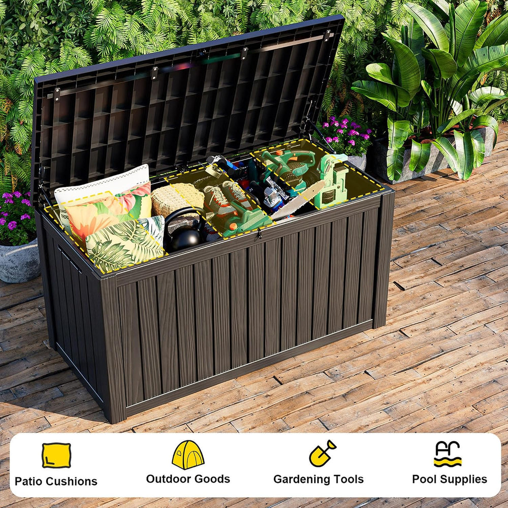 180 Gallon Outdoor Storage Box, Resin Deck Boxes Waterproof, IndoorOutdoor Bi...
