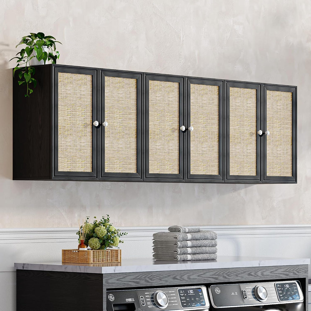 Furnaza Set of 3 Rattan Wall Cabinet for Laundry Room with Adjustable Shelf