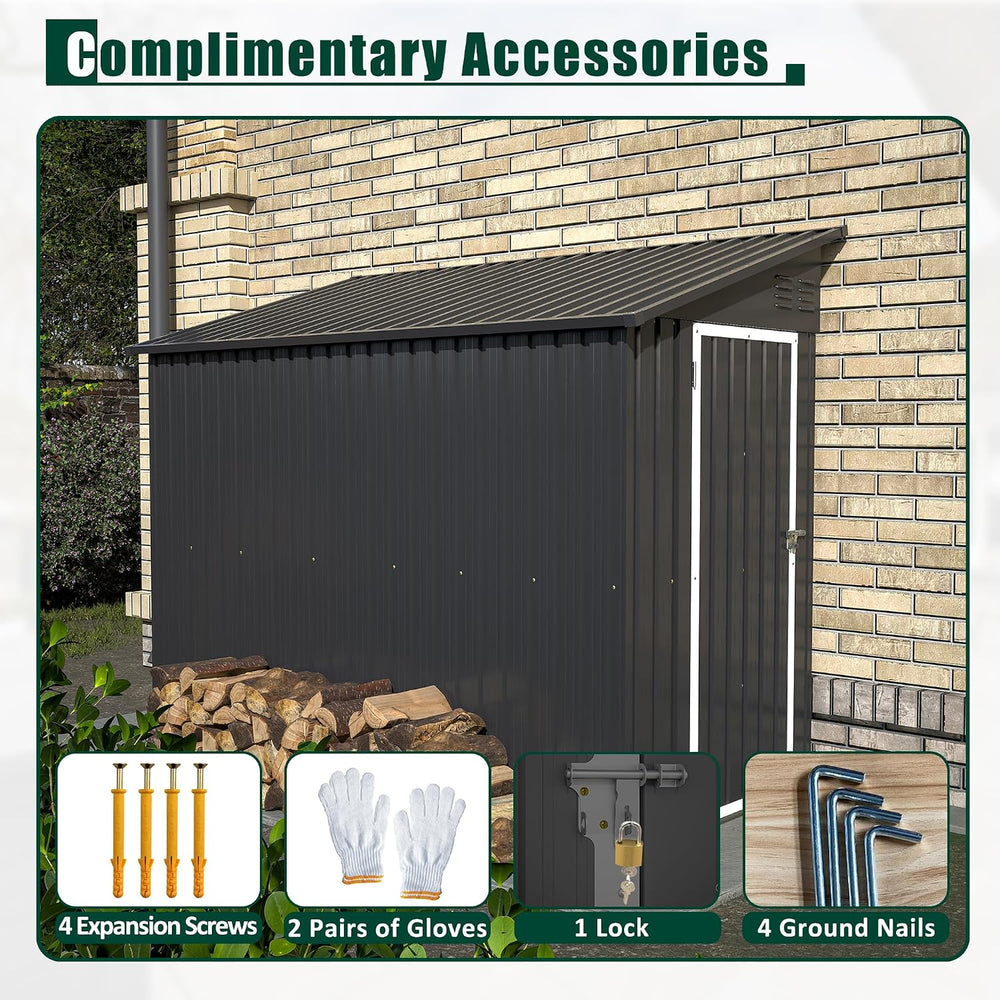 4 x 8 FT Metal Outdoor Storage Shed w/Foundation, Lean to Storage Sheds with ...