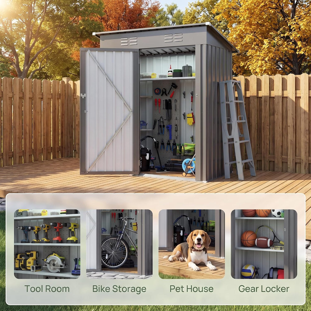 5x3 FT Outdoor Storage Shed, Metal Tool Shed for Patio (Gray)