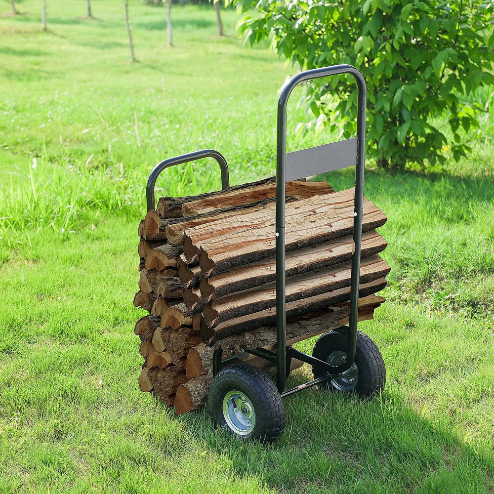 Firewood Carrier – Rolling Storage Cart for Logs with 2 Wheels and Heavy-Duty...