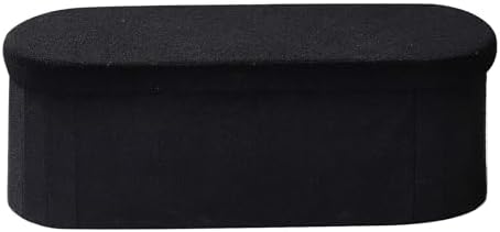 VEVOR Oval Storage Ottoman Bench, Foldable Teddy Fleece End of Bed Bench, Fol...