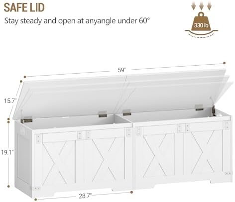 Hzuaneri 59" Modern Farmhouse Storage Chest and Bench | 70 Gal | 330lb Seat