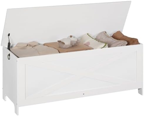 MAHANCRIS 47.2" Storage Chest with Lid, Storage Bench with Safety Hinges