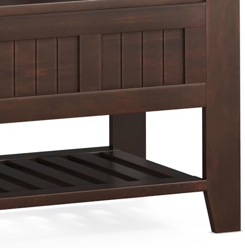 SIMPLIHOME Acadian 48" Wide Solid Wood Storage Bench in Brunette Brown
