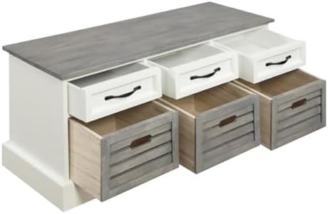 BOWERY HILL 6 Drawer Entryway Storage Cubby Bench in White and Gray