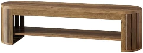 Tribesigns 63" Wooden Entryway Bench with Shoe Storage, Long 2-Tier Narr...