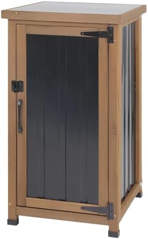 Small Outdoor Storage Cabinet Weatherproof, Wood Garden Potting Bench Table w...