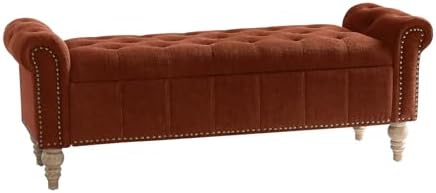 HULALA HOME Farmhouse Storage Bench, Burn-Brick