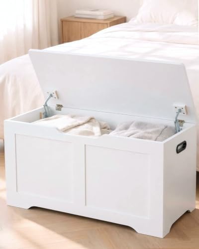 Timberer 31.5" Storage Chest with 2 Safety Hinges, Wooden Storage Trunk