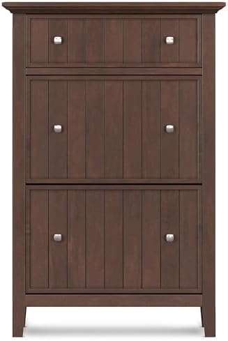 SIMPLIHOME Acadian Storage Bench and Shoe Cabinet Set in Brunette Brown