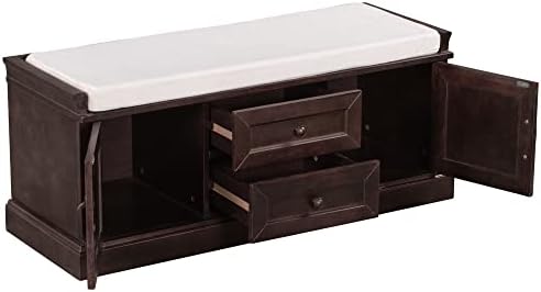 Knocbel 42.5" Storage Bench with Removable Cushion, 2 Drawers and 2 Cabi...