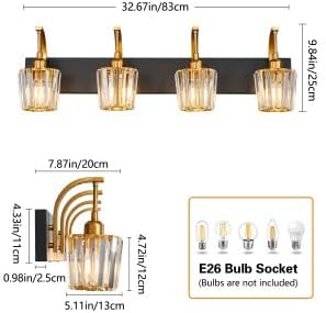 FDPBY Modern Bathroom Vanity Light, 4-Light Black Gold Wall Sconce