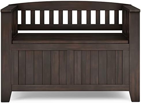 SIMPLIHOME Acadian Storage Bench and Shoe Cabinet Set in Brunette Brown