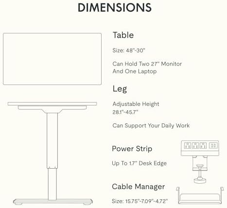 FLEXISPOT EN2 48"x30" Standing Desk with Power Strip Bundle, Black