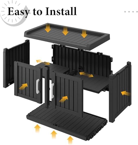 Outdoor Shoe Storage Bench with 2 Doors, Waterproof UV-Resistant Resin Cabine...