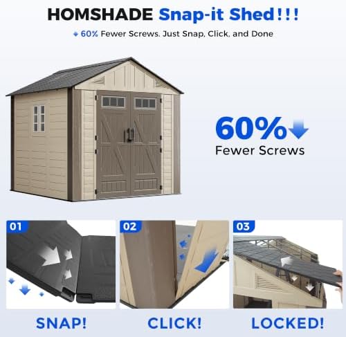 HOMSHADE 8x8 FT Resin Outdoor Storage Shed with Floor, Plastic Garden Shed