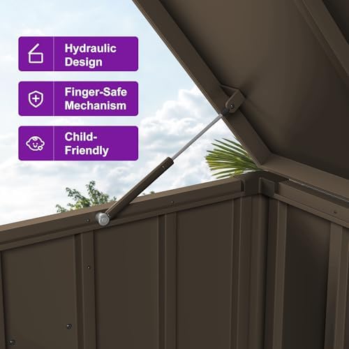 PURPLE LEAF Outdoor Deck Box 120 Gallon, Waterproof Lockable Storage, Brown